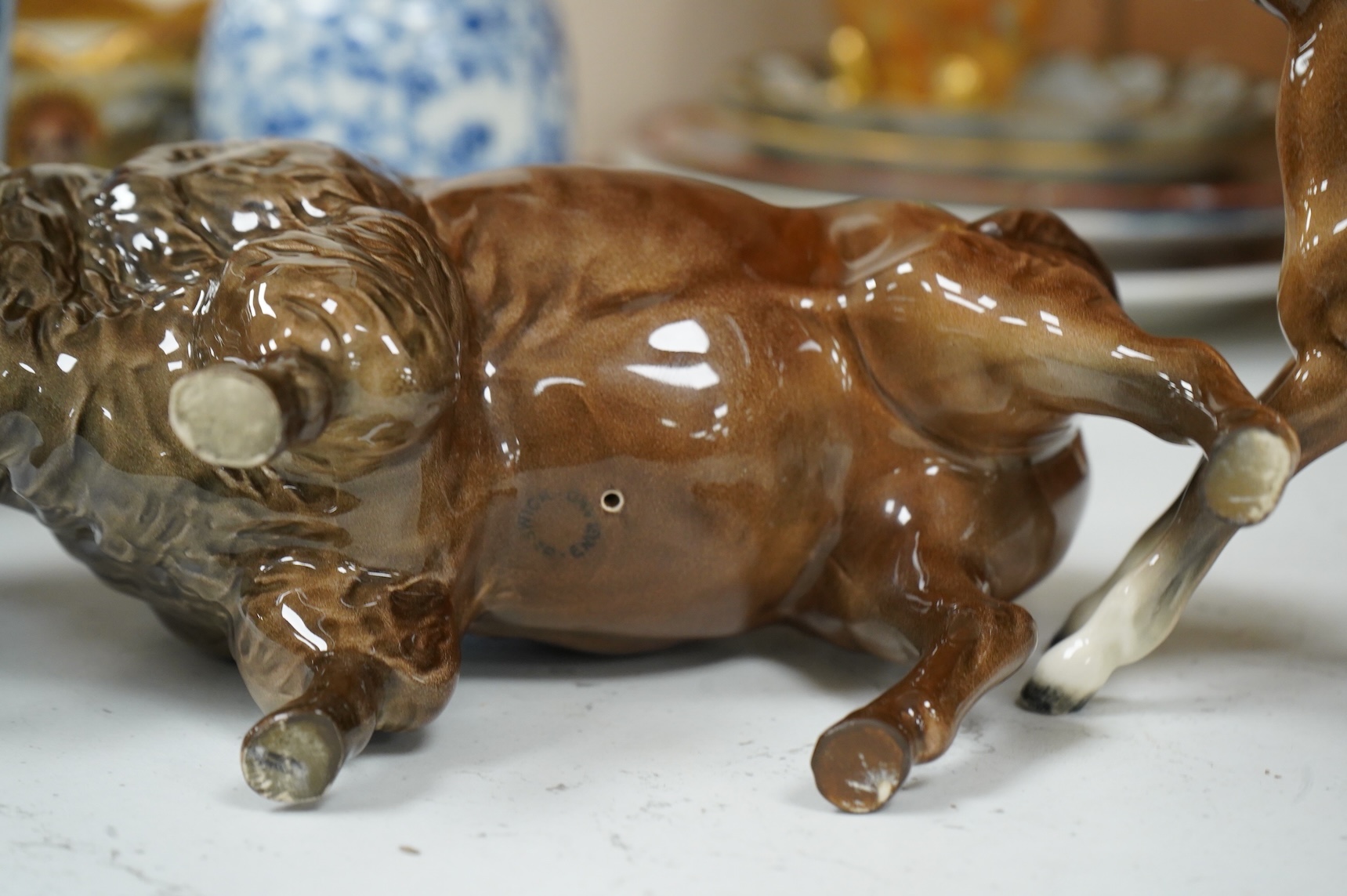 A Beswick large gloss glazed horse, a bison and a shire foal (3) tallest 29cm.
